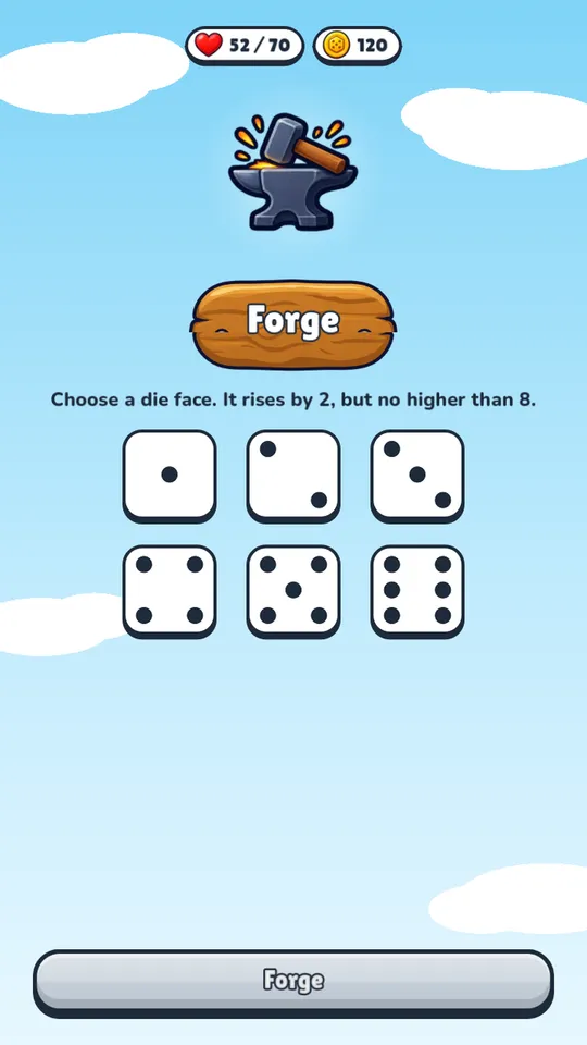 The dice forge, where the faces of the die are raised