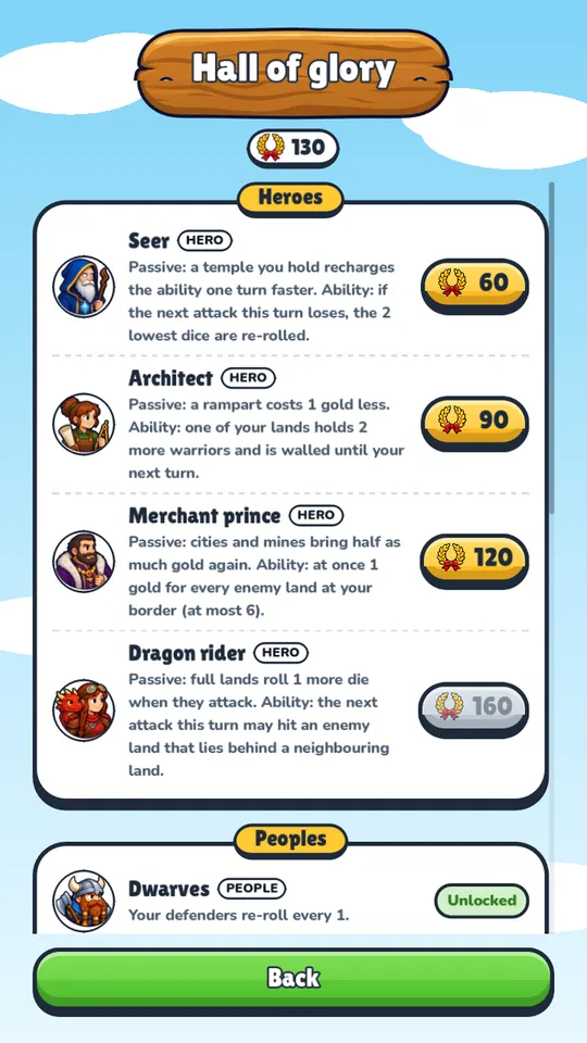 The Hall of Glory with heroes and peoples to unlock